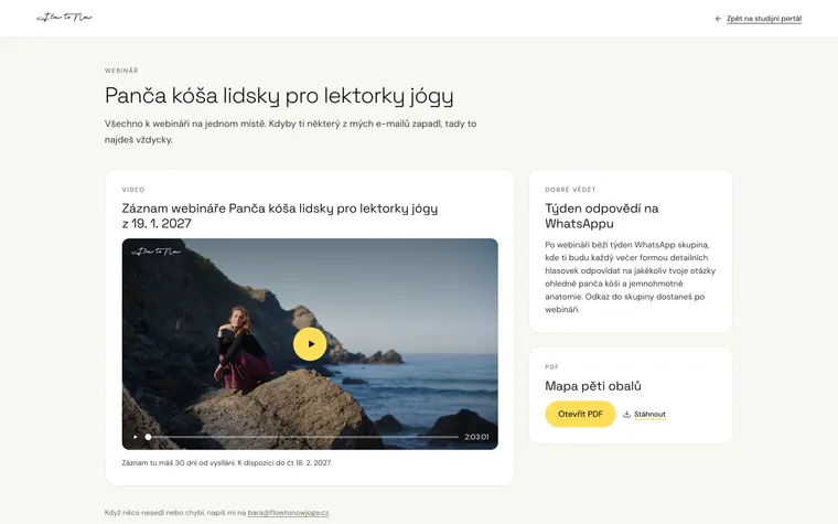 Studijní portál Flow to Now: záznam webináře, PDF s mapou pěti obalů a týden odpovědí na WhatsAppu na jedné stránce