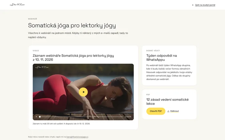 Studijní portál Flow to Now: záznam webináře, PDF a týden odpovědí na WhatsAppu na jedné stránce